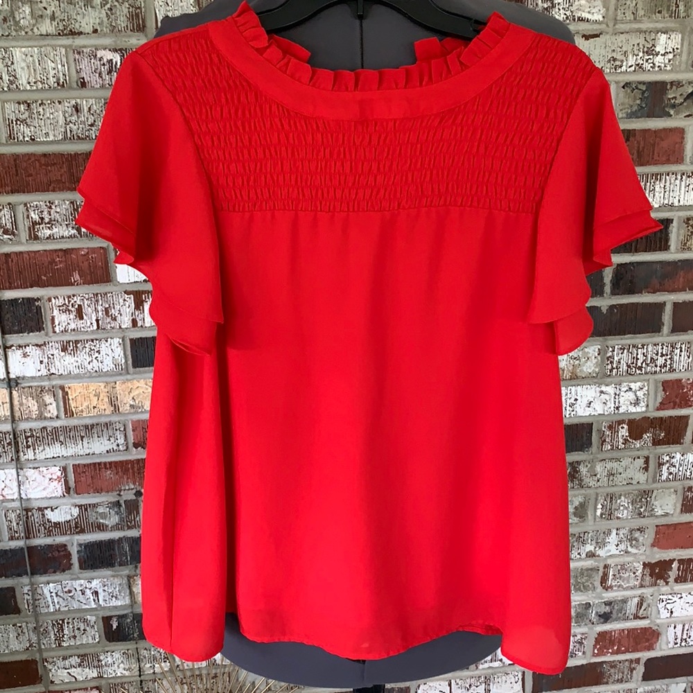 Red Ruffled Ruched Blouse